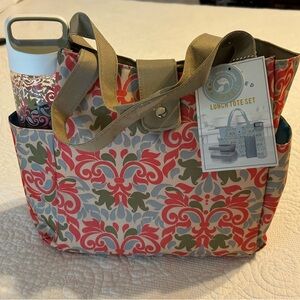 Elegant Floral Tote with Tan Straps